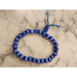 Vintage Blue Beaded Stretch Bracelet For Adults